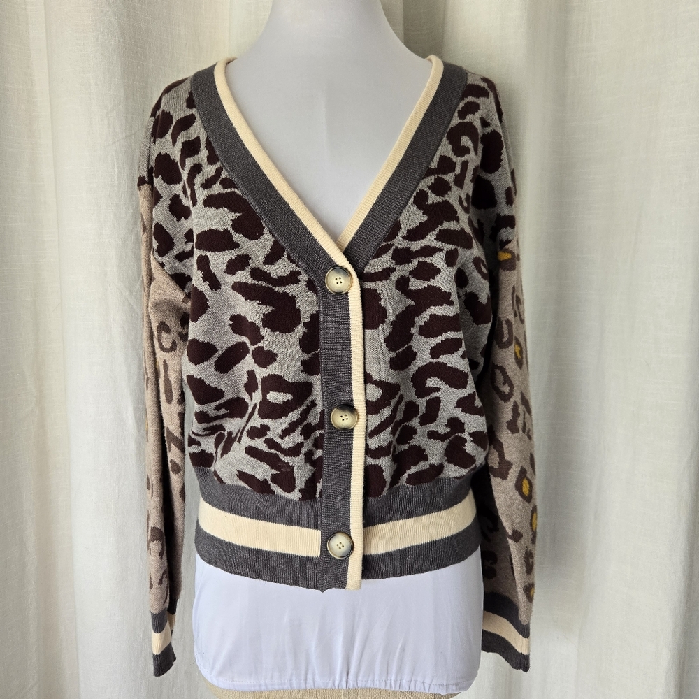 Leopard Print Button-Up Cardigan Sweater- The Medium Company